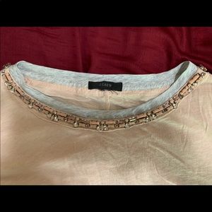 Tan JCrew t-shirt with jeweled neckline